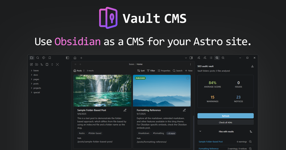 Vault CMS - Use Obsidian as a CMS for Astro